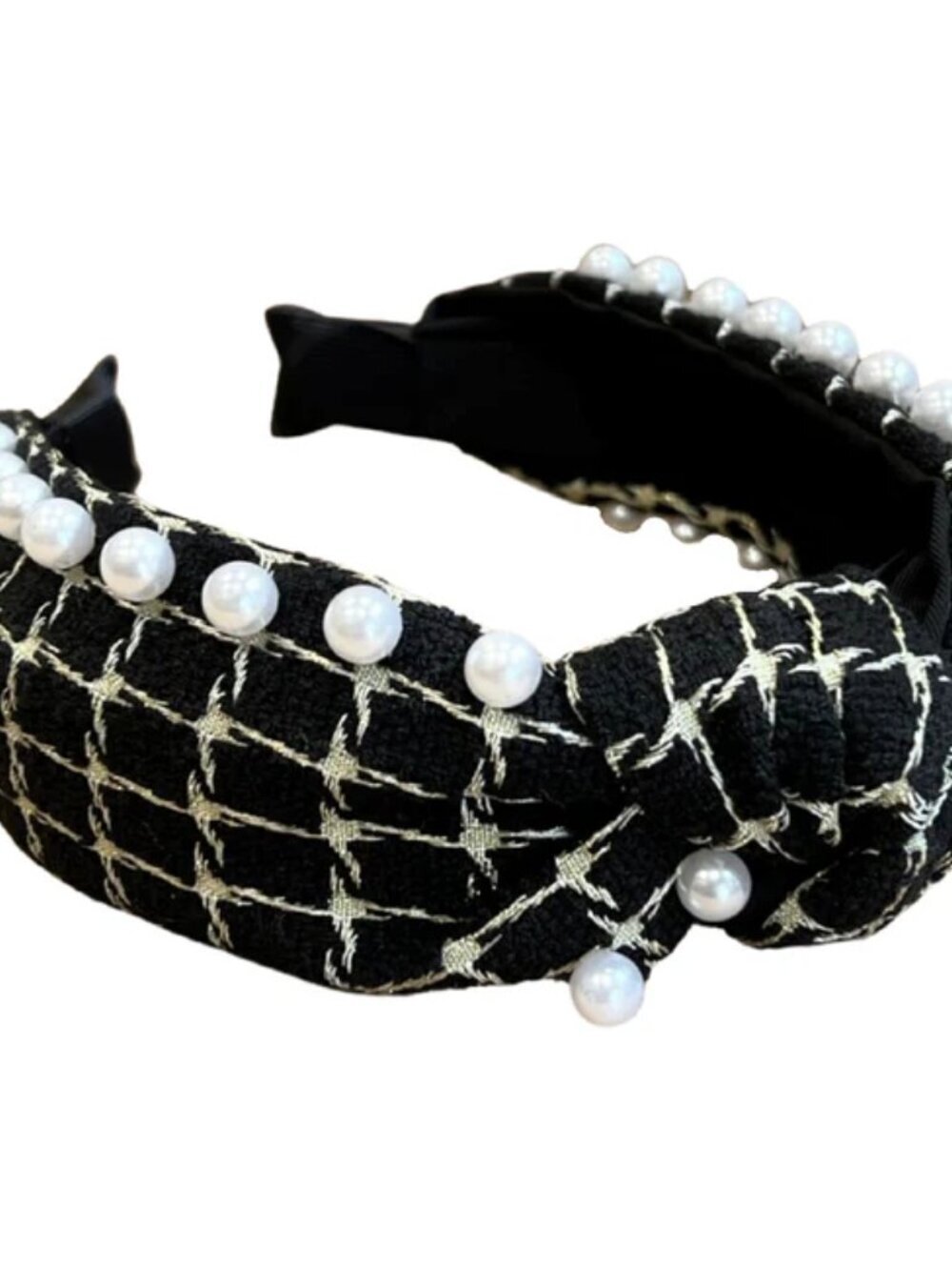 It Girl Black Quilted Pearl-Trim Headband Headbands of Hope NWT